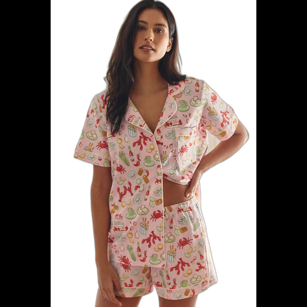BedHead PJs French Quarter Pajama Set Short Sleeve Top Matching Pants L